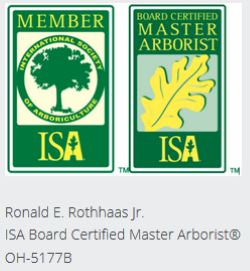 Ronald E. Rothhaas Jr. ISA Board Certified Master ArboristÂ®Â OH-5177B with Member and Master Arborist logosÂ 