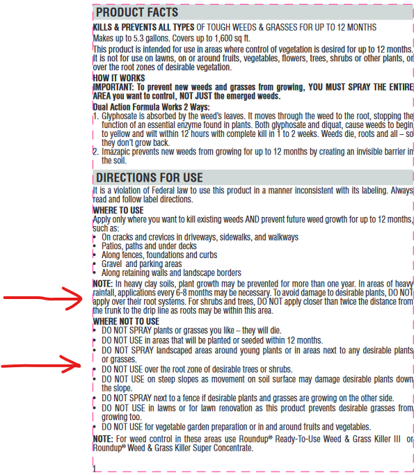 Notes and where to use directions