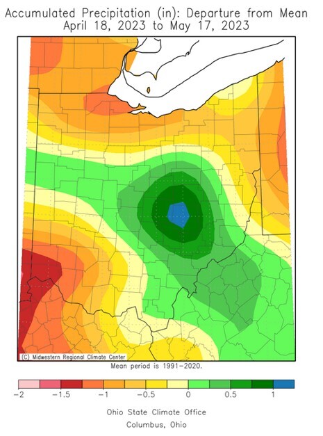 Accumulated Precipitation in Ohio over the past 30 days