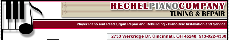 Rechel Piano Company Tuning & Repair banner with music notes and piano