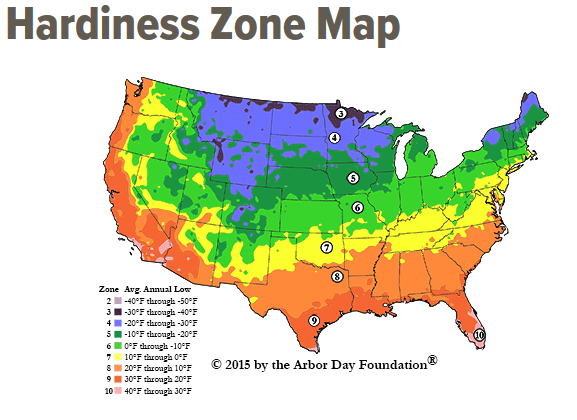 Hardiness Zone Map of U.S.