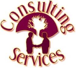 Consulting Services logo with two people shaking hands with tree in background