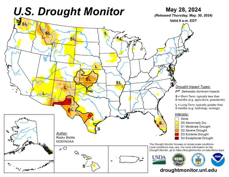 U.S. Drought Monitor Map of U.S. May 28th, 2024