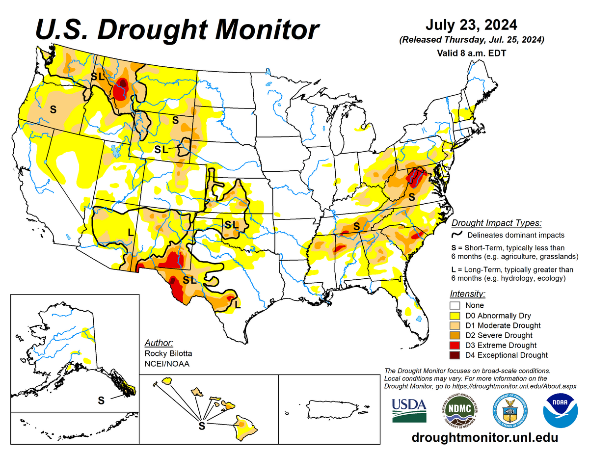 US Drought Monitor map July 23, 2024