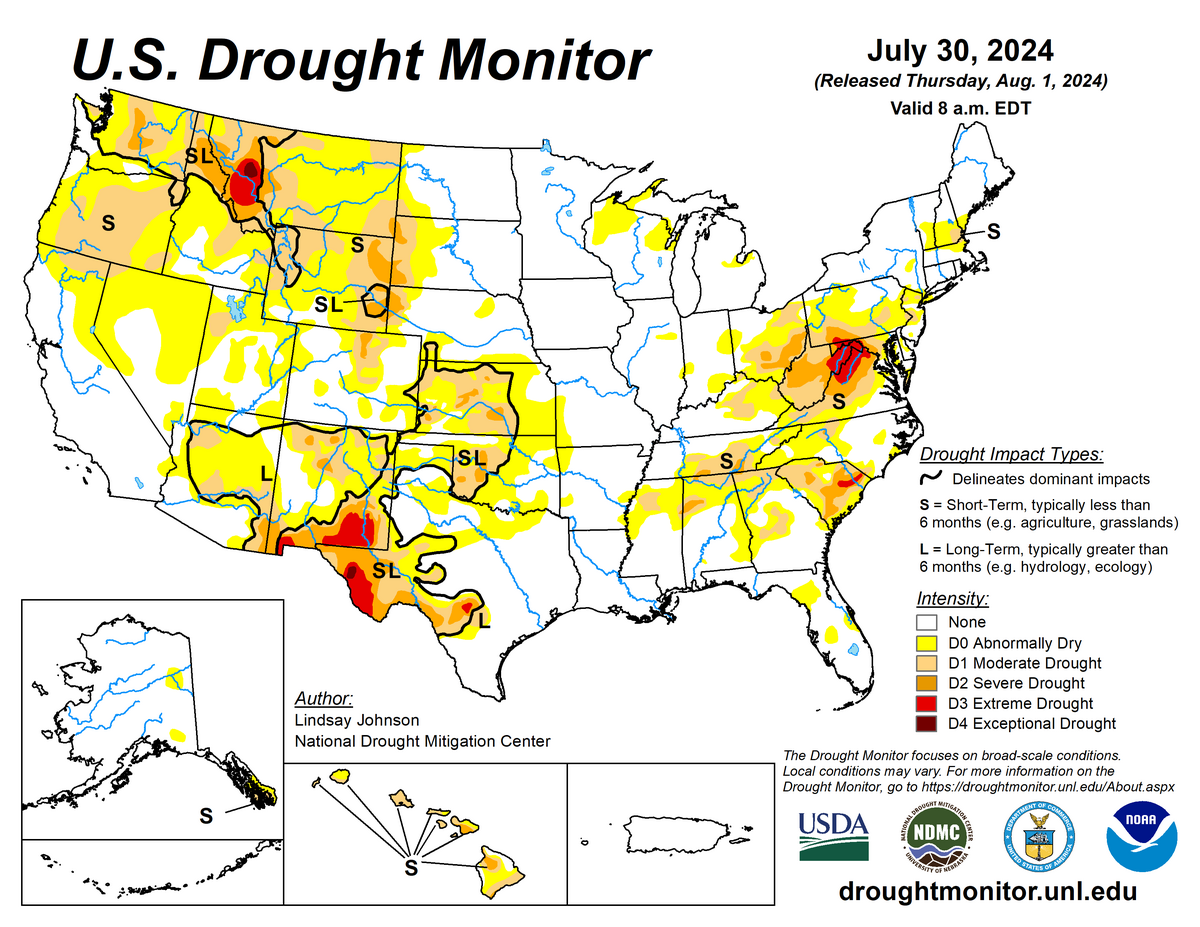 July 30, 2024 US Drought Monitor map