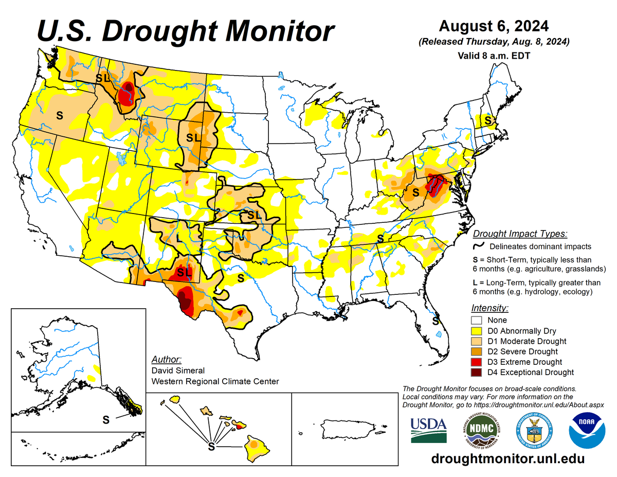 August 6 US drought monitor map