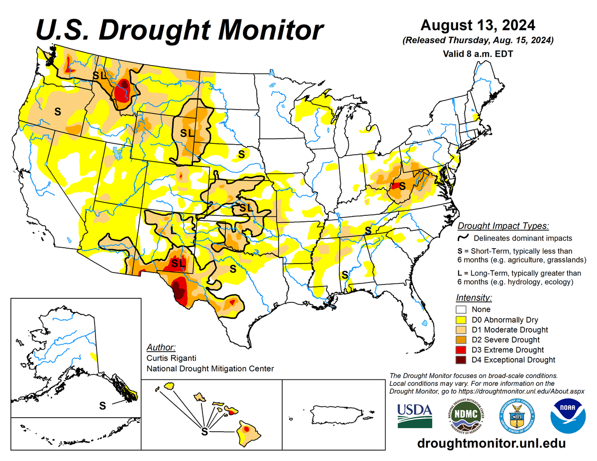 us drought monitor map august 13, 2024