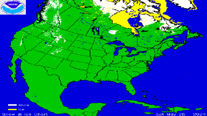 Snow & Ice Map of North America May 25th, 2024