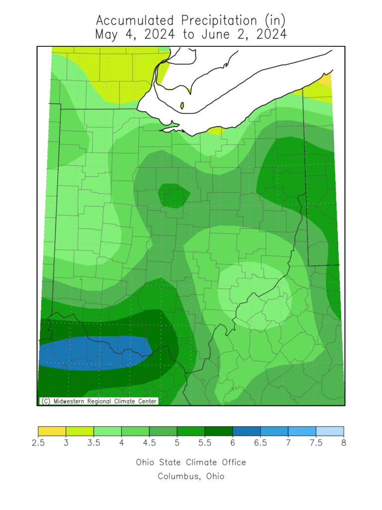 Accumulated Precipitation (in) May 4, 2024 to June 2, 2024 Map