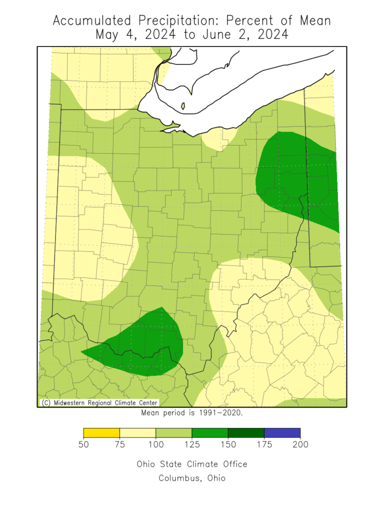 Accumulated Precipitation: Percent of Mean May 4, 2024 to June 2, 2024 Map