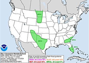 Map of Excessive Rainfall on U.S. Map