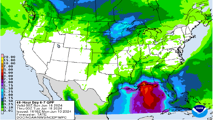 Map of U.S. Rainfall (melted snow)