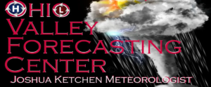 Ohio Valley Forecasting Center - Joshua Ketchen Meteorologist banner with tornado and rain cloud 