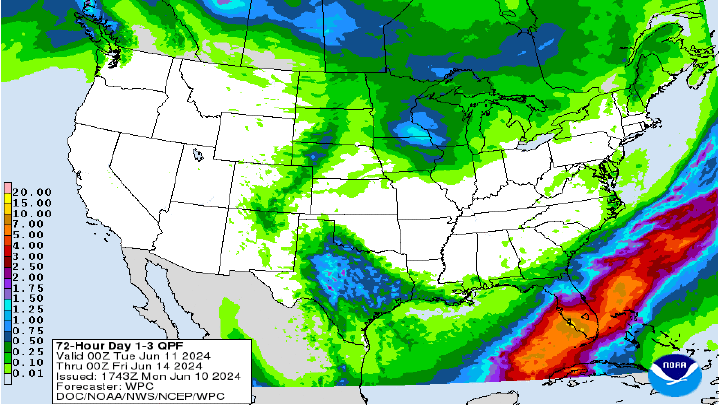 Map of U.S. Rainfall (melted snow)