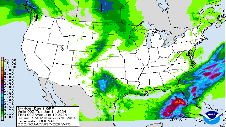 Map of U.S. Rainfall (melted snow)