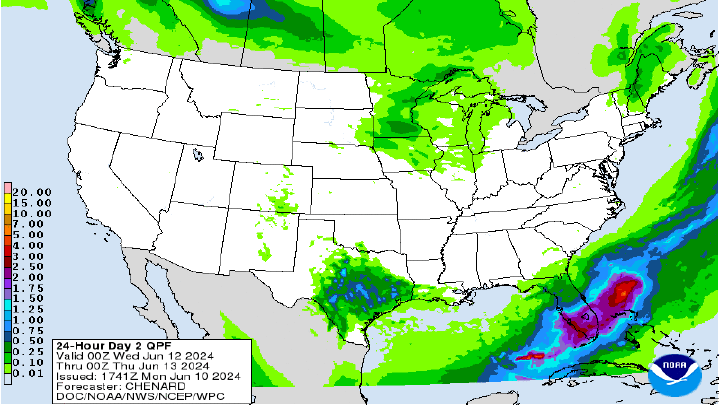 Map of U.S. Rainfall (melted snow)