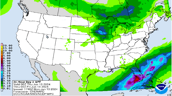 Map of U.S. Rainfall (melted snow)