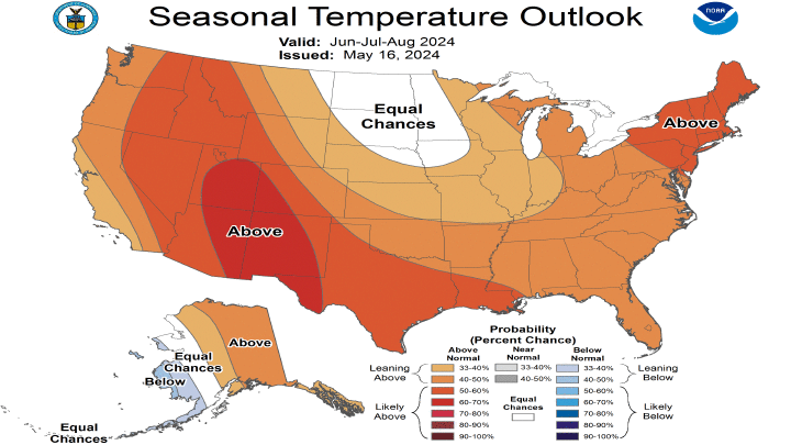 Seasonal Temperature Outlook Map of U.S.