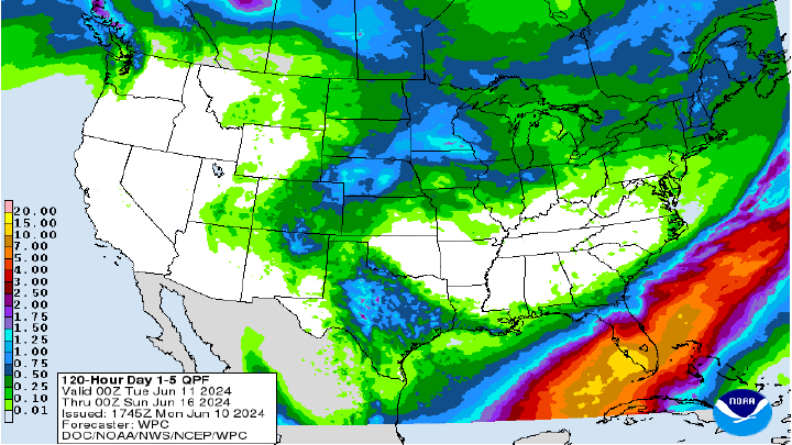 Map of U.S. Rainfall (melted snow)